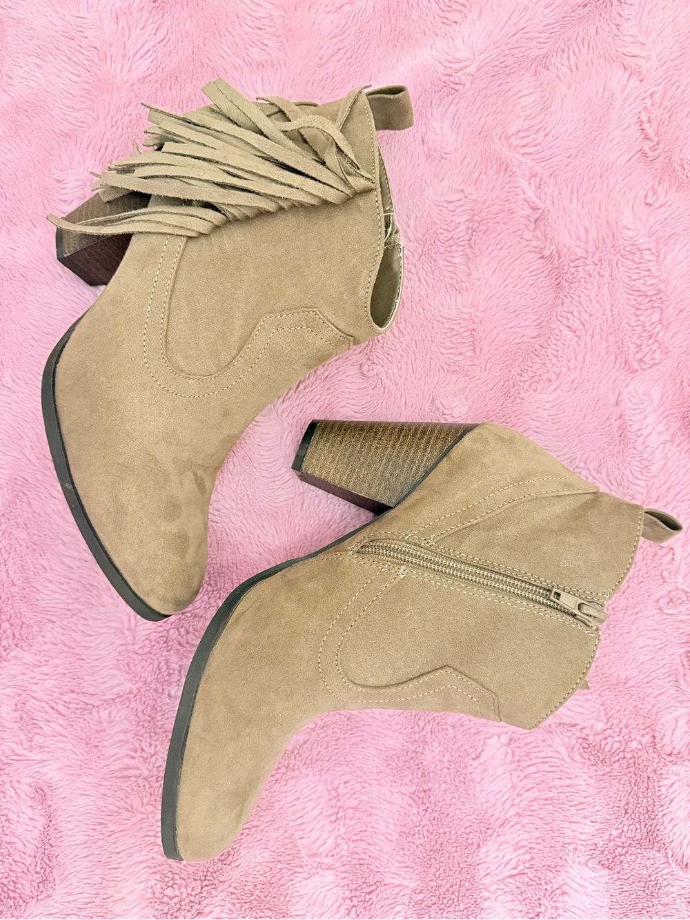 Fringe Suede Western Ankle Boots - Tan Alter’d State Boutique